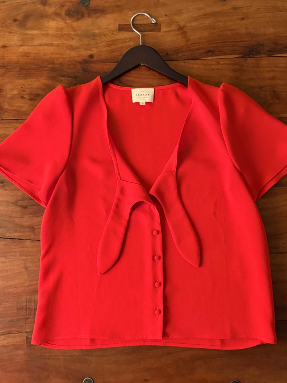 Sézane Eloine Blouse Red | Tie Front Bow | Size 38 / US 6 - Picture 4 of 13